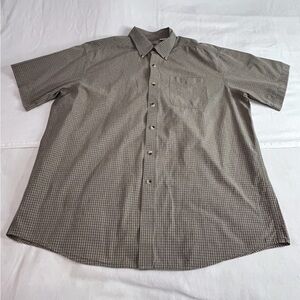 Men's LL Bean Brown/ Cream Checkered Short Sleeve Shirt Size XL Chest Pocket EUC